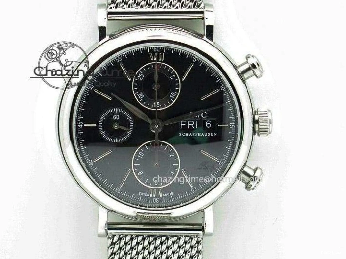 MIROTIME 0215 Portofino Chrono SS Black Dial on SS Mesh Bracelet A StreetReady 7399